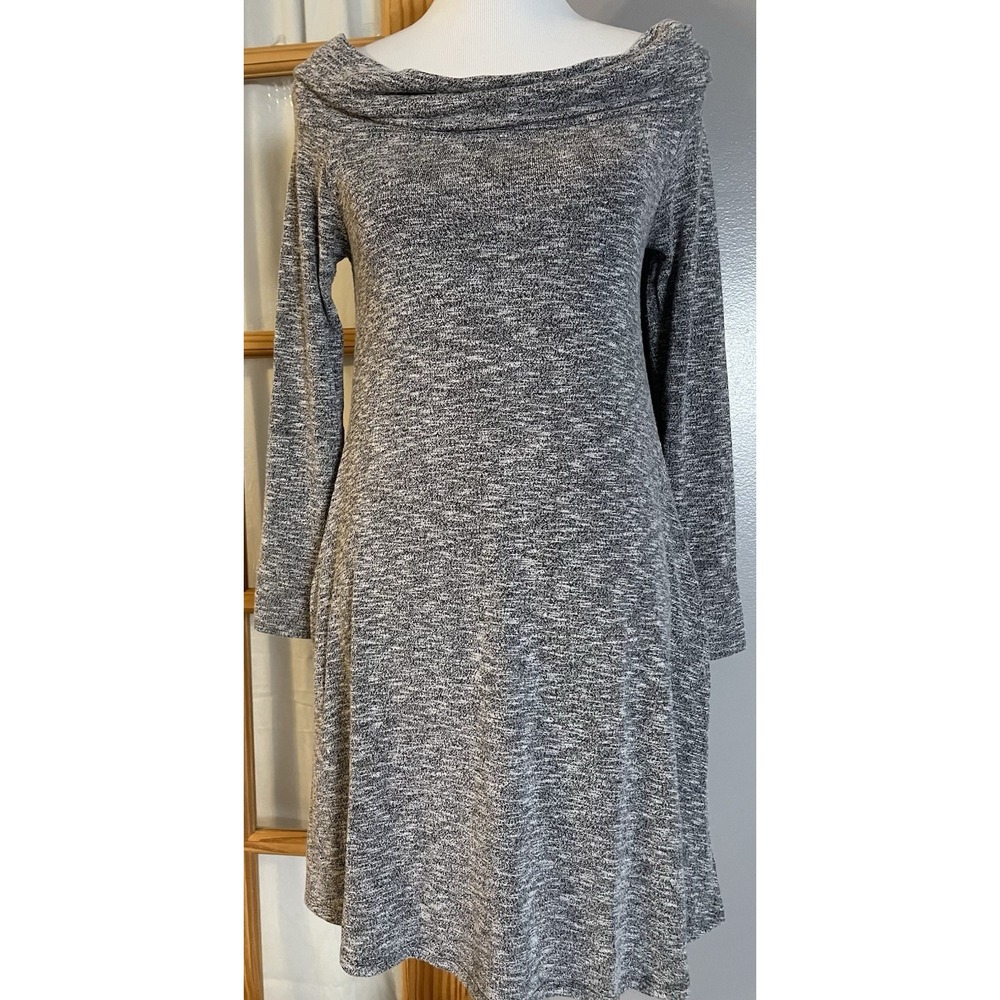 Elan Off The Shoulder Sweater Dress Sz S Heather Gray Knit Pockets